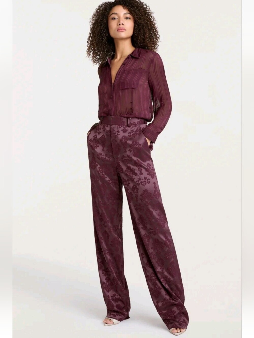 cinq a sept Jacquard Collins Wide-Leg Pants, Size 4